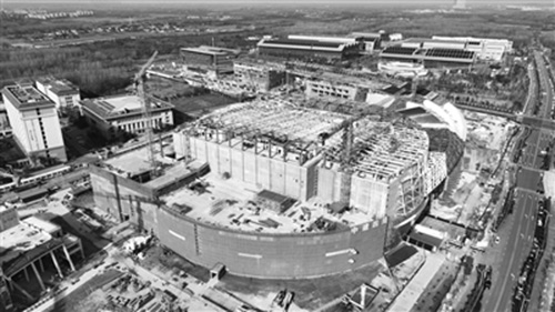 sur le chantier de construction de l'installation expérimentale de fusion compacte (BEST) (photo prise par drone le 24 novembre 2025 pour ICBC)